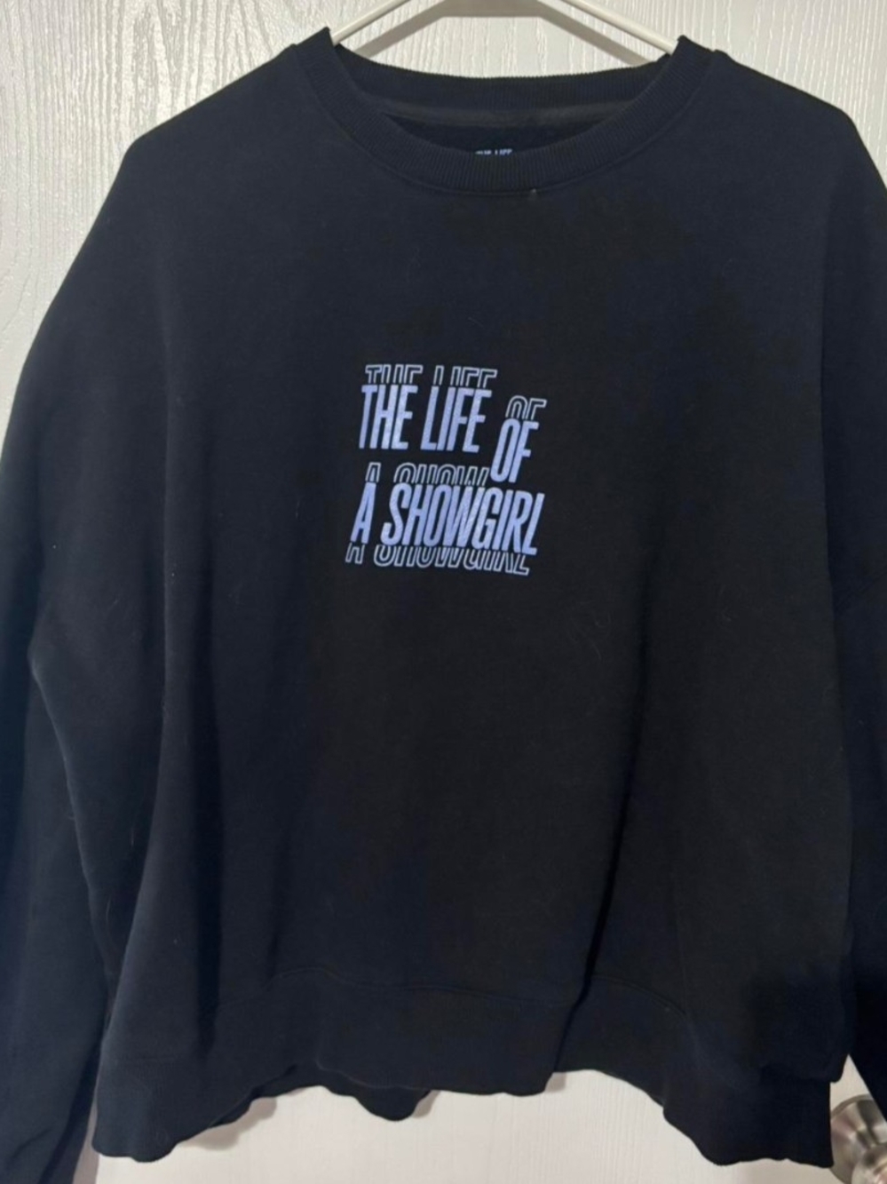 Taylor Swift Black Crewneck Sweatshirt with Light Blue Graphic